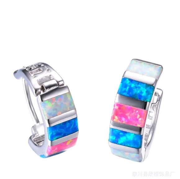 Colorful Opal Hoop Earrings - Picture 1 of 3